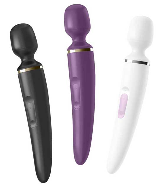 3 vibratoare negru mov alb de la satisfyer, cu cap si vibratii puternice, folosit la masaj si stimulare sexuala