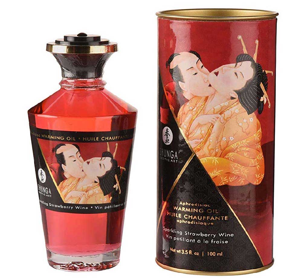 ulei afrodisiac cu gust de capsuni, de culoare rosie, in format 100 ml
