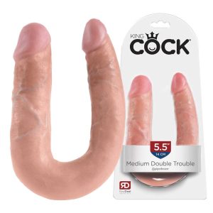 Dildo Dublu Realistic King Cock U Shaped - Culoare Flesh, 34.6 cm