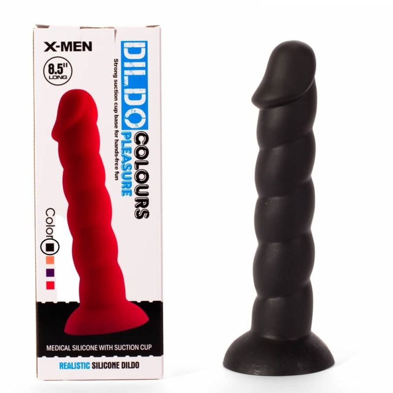 Dildo-Cu-Ventuza-X-MEN-8.5″-Dildo-Colours-Pleasure-Black-2-Din-Silicon