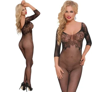 Bodystocking Dragonfly Black - Plasă Elastică, Ouvert & Pattern Decorativ Bust