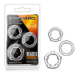 inel penis Stay Hard Beaded Cockrings Clear