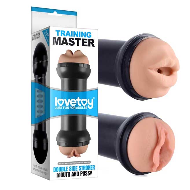 masturbator clasic cu un capat gura si celalalt vagin, stimulare și antrenare pentru barbati, culoare negru și flash