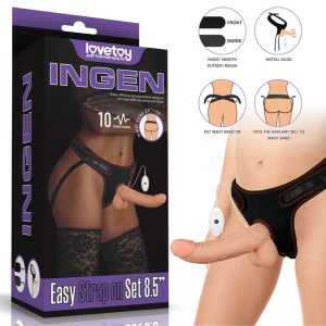 Set-Strap-ON-🔛-Vibrating-Easy,-21,5-cm-[10-Funcții-Puternice-de-Vibrație]-,-cu-ham