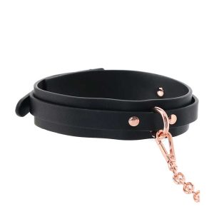Bondage-Couture-Collar-and-Leash-Black-negru