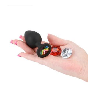 Butt-Plug-Glams-Xchange-Round-–-3-Culori-(Diamant,-Rubin-și-Curcubeu)-dop