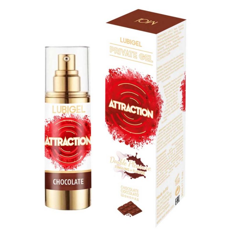 Lubigel-Mai-Attraction-–-Intimate-Gel-Efect-de-Vibrație-&-Aromă-Ciocolată,-30-ML-ambalare