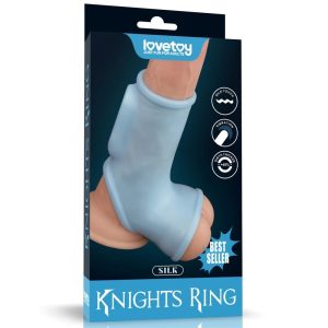 Vibrating Silk Knights Ring with Scrotum Sleeve Blue Avantaje