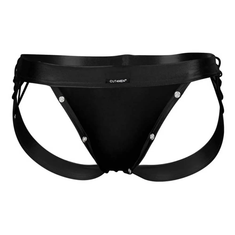 Jockstrap Desire - Imitație Piele Neagră & Suport - imagine 4