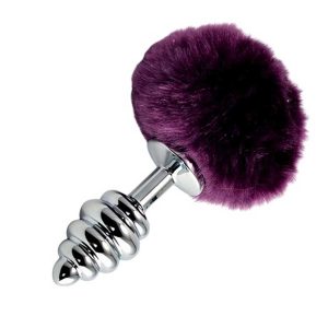 Dop Anal Spiralat cu Pompon Metal Plug, Purple