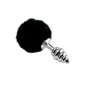 Dop-Anal-Spiralat-cu-Pompon-Metal-Plug,-Negru