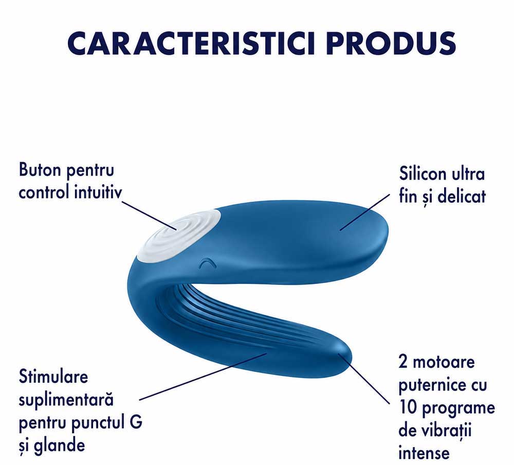 Vibrator pentru cuplu albastru in forma de U Satisfyer-Partner-whale