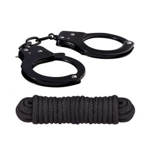Sex-Extra-Metal-Cuffs-&-Love-Rope-Black,-catuse
