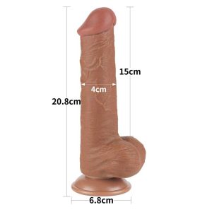 Dildo-Realistic-Sliding-Skin-Dual-Layer-Dong-Brown-III,-20,8-cm-dimensiuni