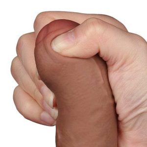 Dildo-Semi-Decalotat-Sliding-Skin-Dual-Layer-Dong-Brown-varf-moale