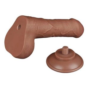 Dildo-Semi-Decalotat-Sliding-Skin-Dual-Layer-Dong-Brown,-ventuza
