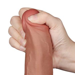 Dildo-Sliding-Skin-Dual-Layer-Dong-Brown,-22-cm-cap-moale