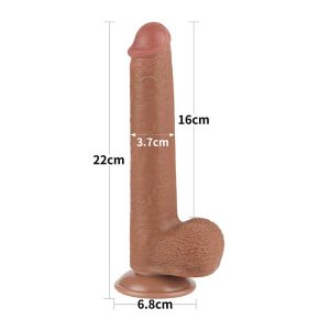 Dildo-Sliding-Skin-Dual-Layer-Dong-Brown,-22-cm-dimensiuni