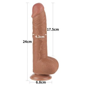 Dildo-Sliding-Skin-Dual-Layer-Dong-Brown,-24cm-dimensiuni
