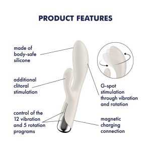 Satisfyer-Spinning-Rabbit-#1-Beige-12-Programe-de-vibrație-&-5-Setări-de-rotație-functii