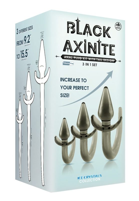 Black Axinite 3 In 1 Anal Plug Kit Set with Tail Design