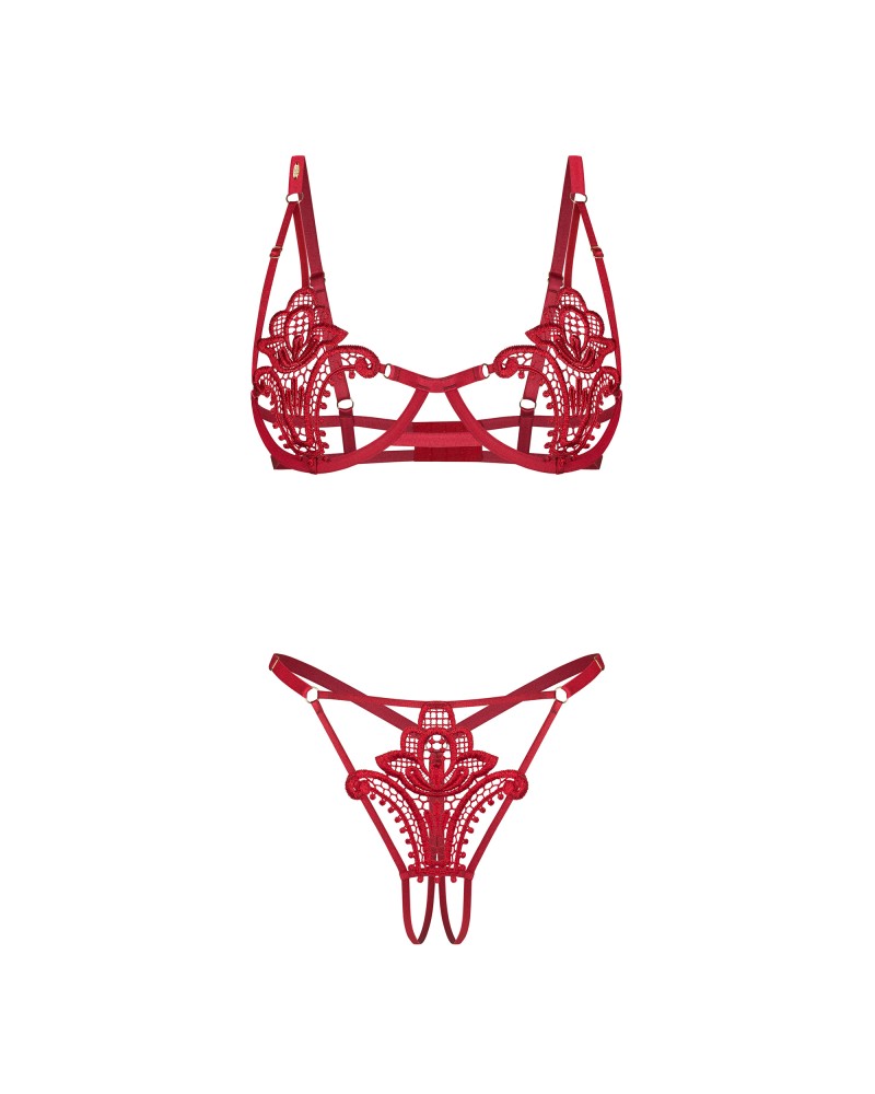 Set Lenjerie Luise Sublim Red - Open-Cup & Crotchless, Dantelă Guipure - imagine 15