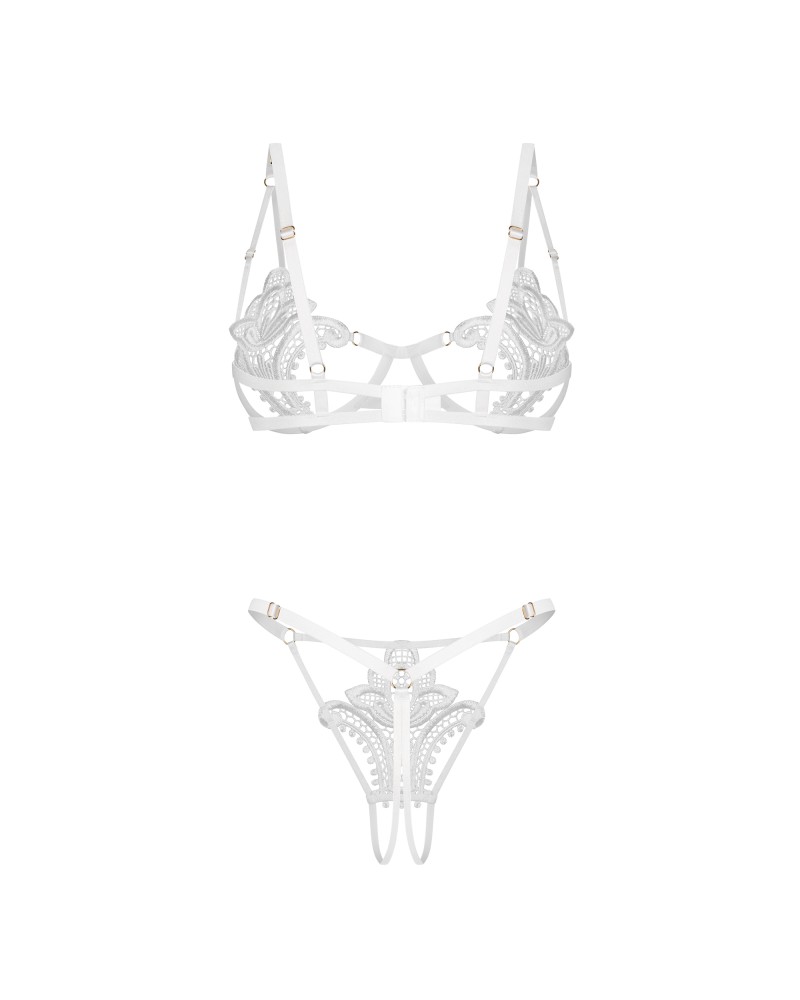 Set Lenjerie Luise Sublim White - Dantelă Florală & Design Crotchless - imagine 8