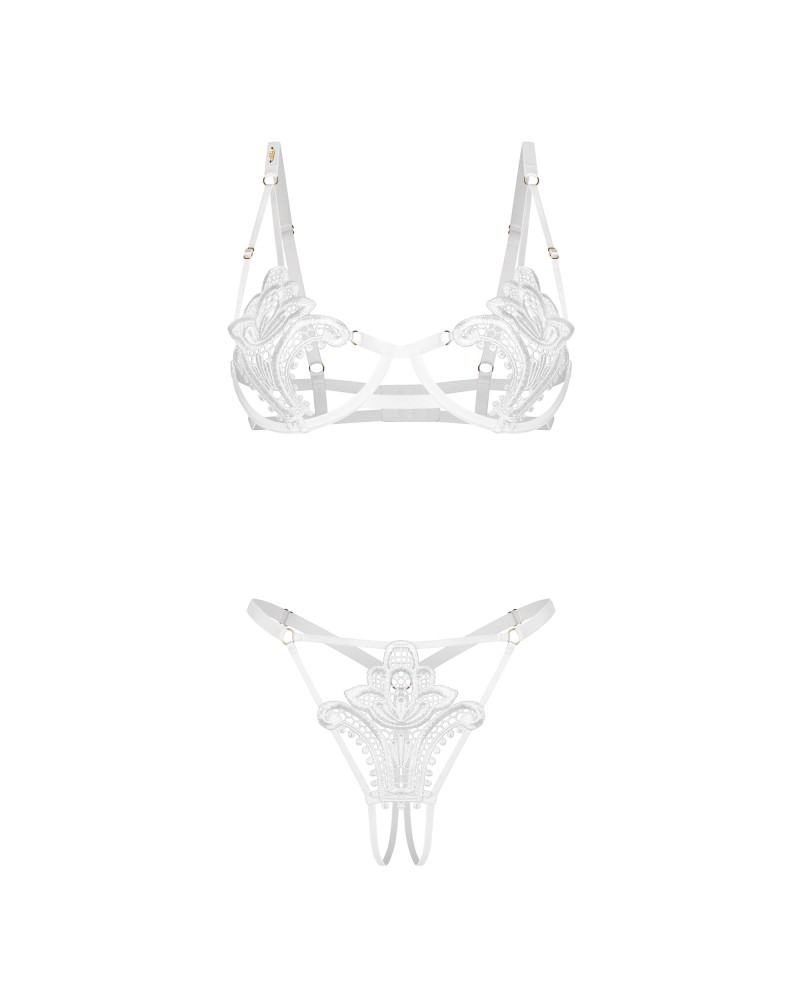 Set Lenjerie Luise Sublim White - Dantelă Florală & Design Crotchless - imagine 9