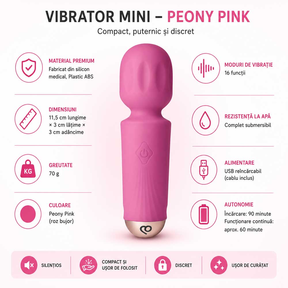 Vibrator Mini Wand Peony Pink