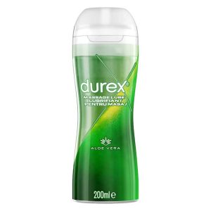 Lubrifiant-Durex-Play-Massage cu aloe vera prezentare produs fundal alb