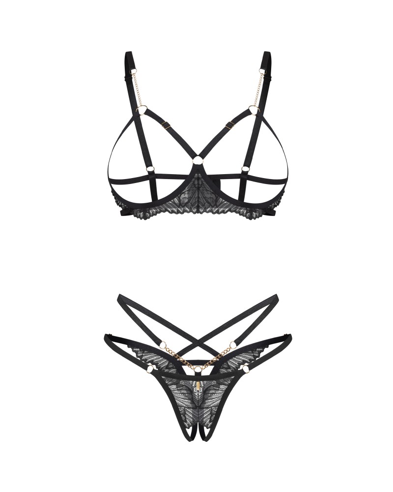 Set Lenjerie Matildea Black - Tanga Decupat Intim & Cupe Deschise - imagine 10