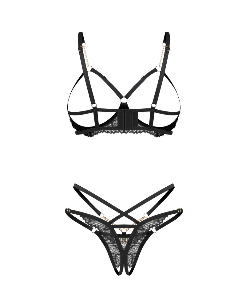 Set Lenjerie Matildea Black - Tanga Decupat Intim & Cupe Deschise - imagine 4