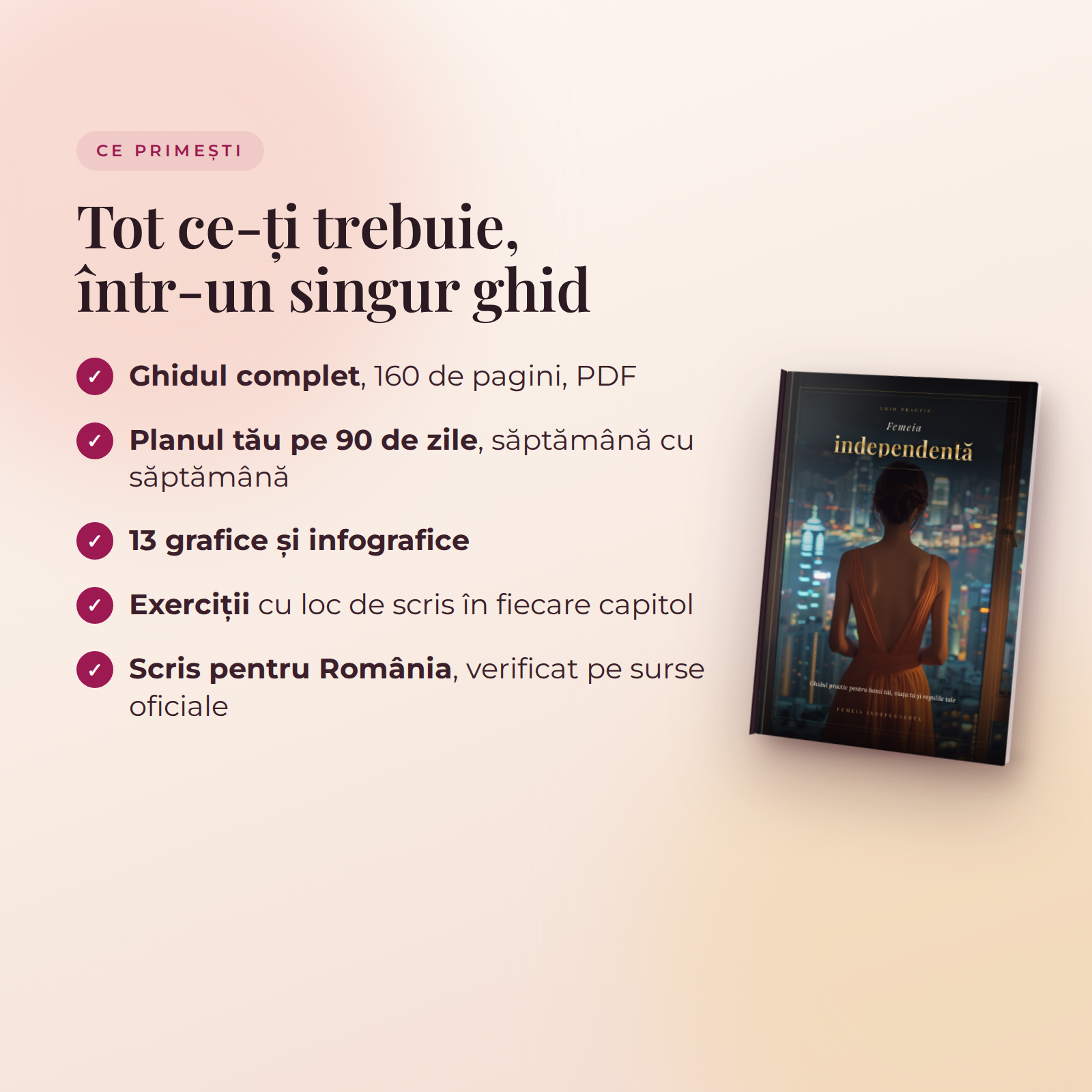 Ce primești: ghidul, planul pe 90 de zile, 13 grafice, exerciții